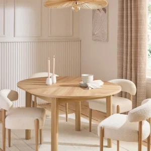 Oak Effect Chevron 4 to 6 Seater Extending Round Dining Table