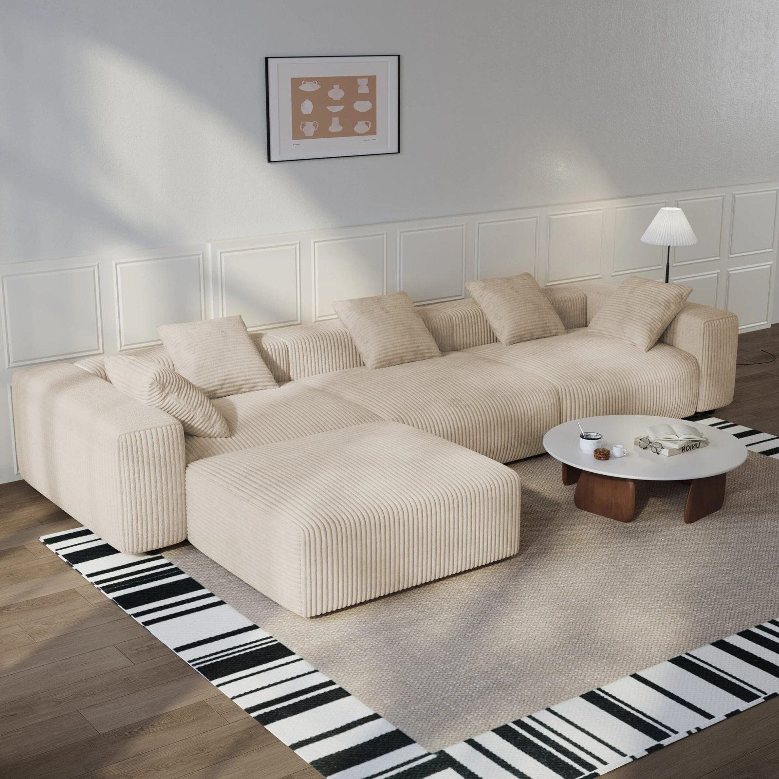 Corduroy Modular Wide Seat Chaise Sofa Block